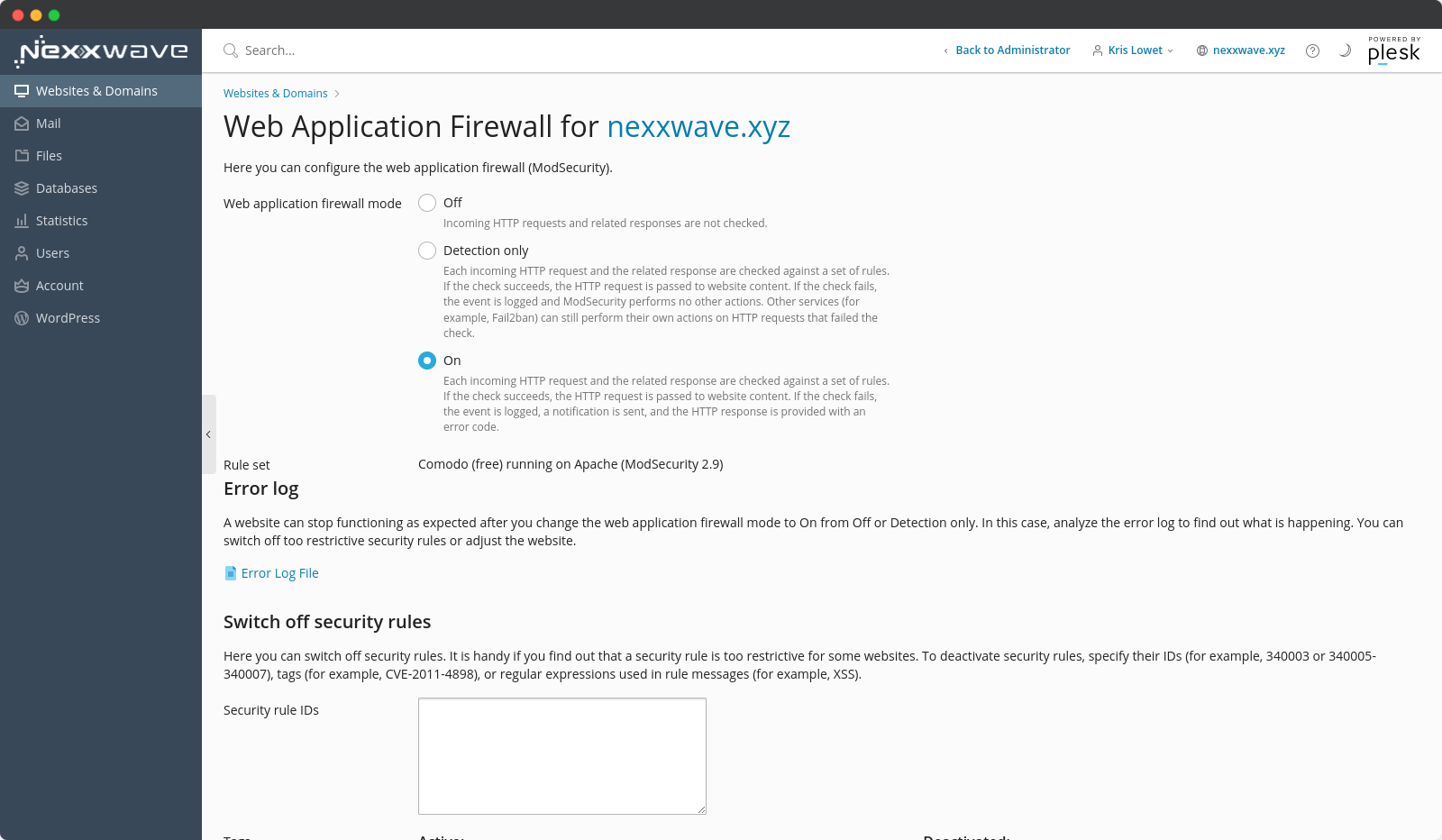 Plesk Web Application Firewall